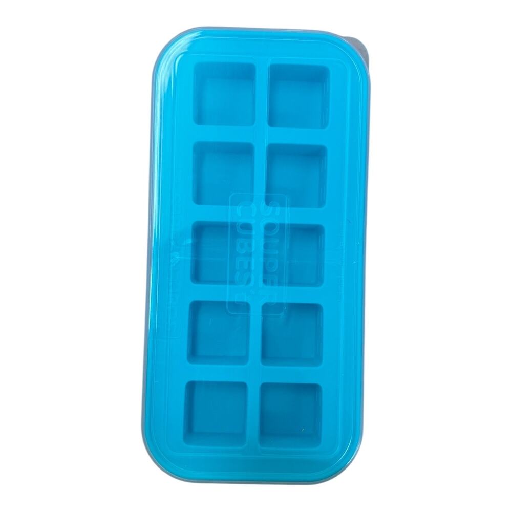 Souper Cubes Freezer Tray 10 Cavity 2 Tbsp 30 mL Blue Lid Silicone Food Storage